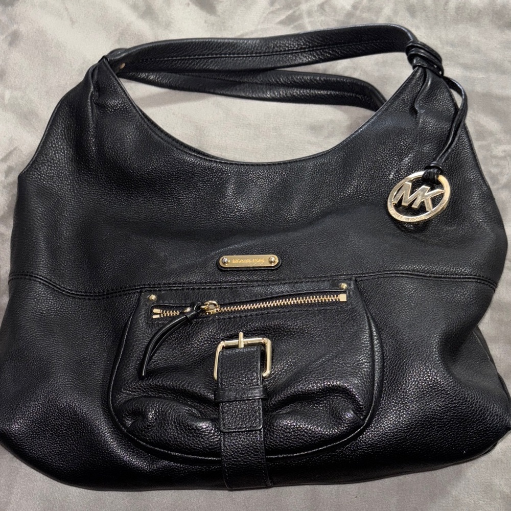 Michael Kors Black Hobo Bag with Gold Accents